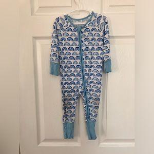 Little Sleepies blue rainbow zippered footie